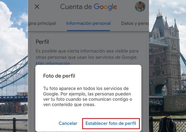 Establecer nueva foto en Gmail app iOS