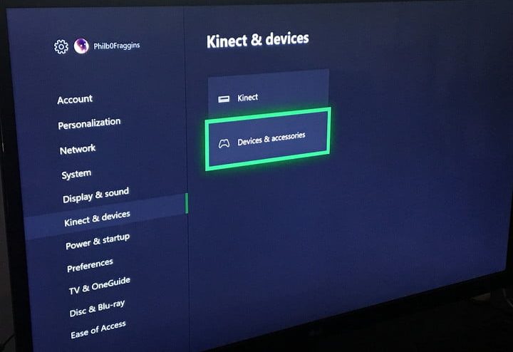 Pantalla de configuración de Xbox One