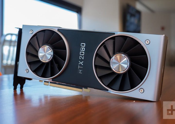 Tarjeta Nvidia RTX 2080 sobre una mesa, para comparar AMD Radeon VII vs. Nvidia RTX 2080