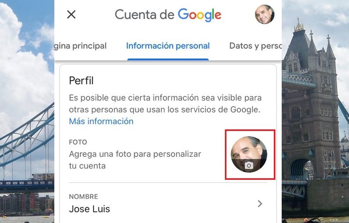Perfil en App Gmail iOS