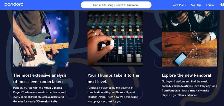 Imagen del sitio web de Pandora