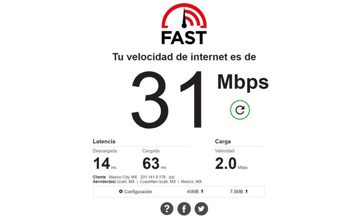 Prueba de velocidad en Fast.