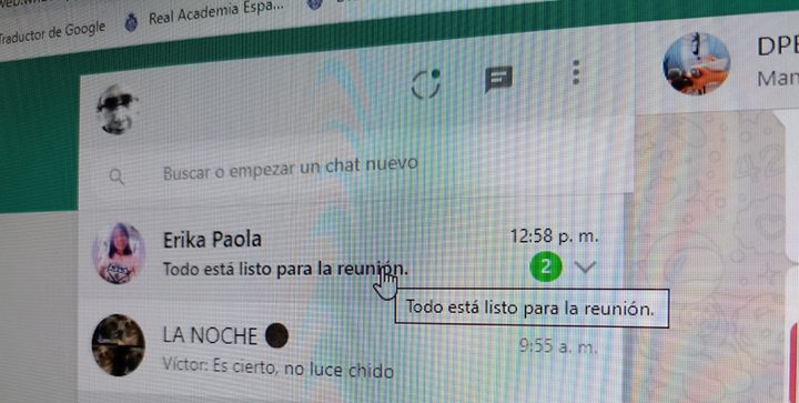 Mensaje no leído en WhatsApp Web.