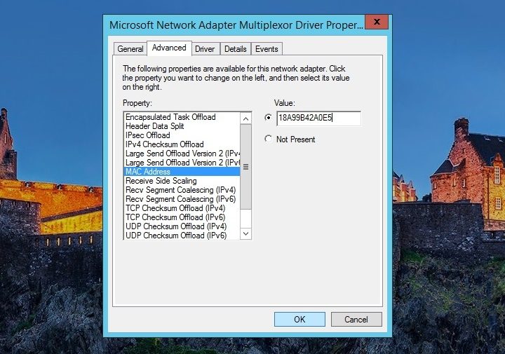 Ventana de propiedades de adaptador de red en Windows 10