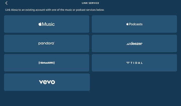 pantalla de la app de Amazon para cambiar el servicio de música predeterminado