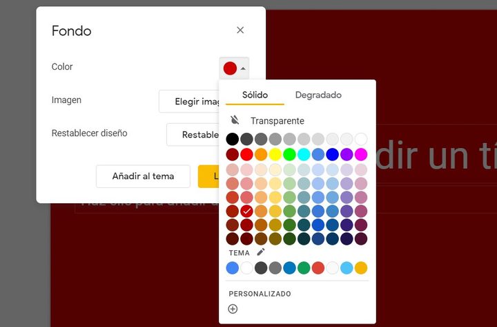 Cambio de color del fondo en Presentaciones de Google