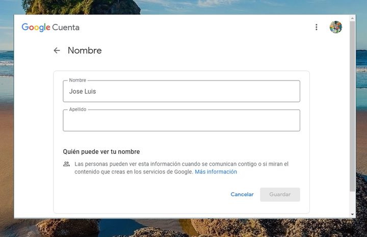 Menú de configuración para cambiar tu nombre en YouTube 3