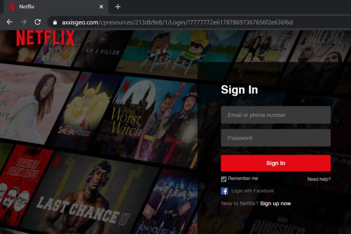 Falsa página de Netflix