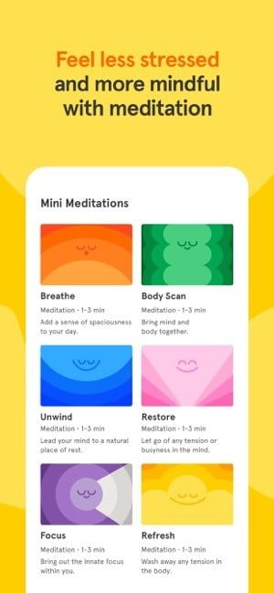 Captura de pantalla de Headspace, una de las mejores aplicaciones de salud y bienestar, que muestra los diferentes tipos de meditaciones disponibles