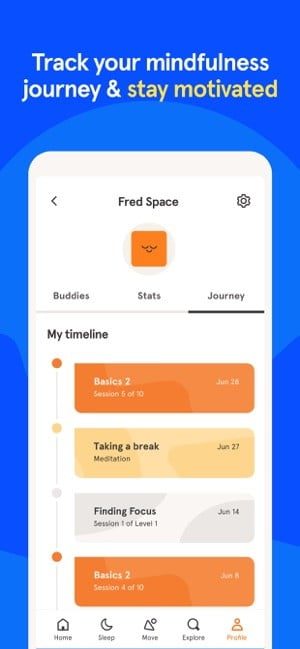 Captura de pantalla de la aplicación Headspace que muestra cómo seguir tu sesión de atención plena