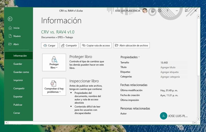 Menu Información de Excel para agregar password en Excel