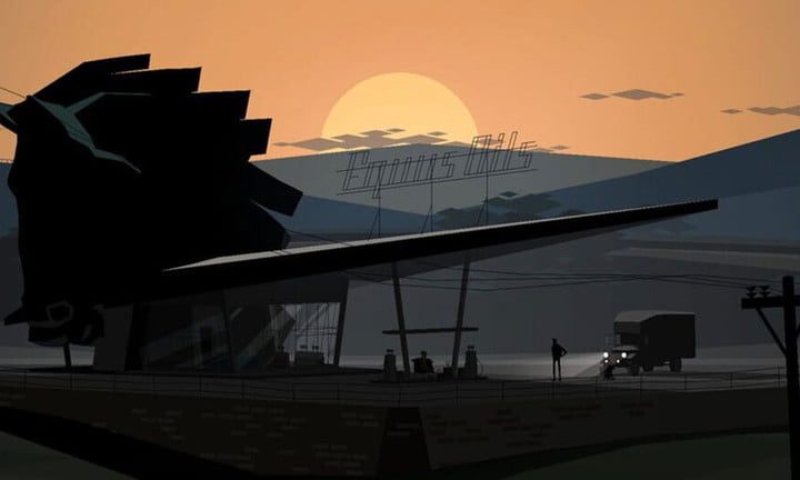 una imagen de videojuego con un sol ocultándose