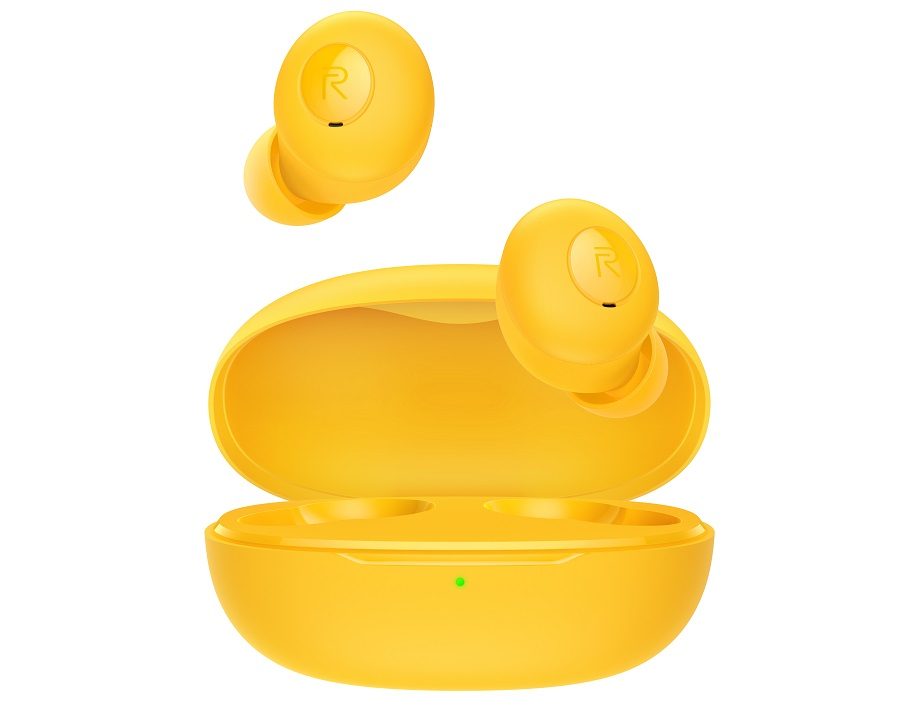 Realme Buds Q y su estuche cargador de color amarillo