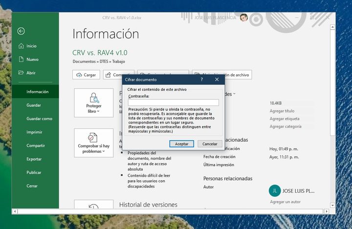 Ventana de contraseña para agregar password en Excel