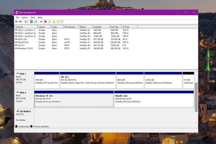 Menú con Nuevo Volumen creado Menu de Administración de discos para aprender a cómo compartir un disco duro