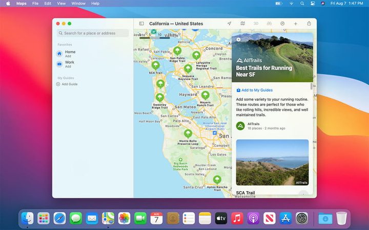 Pantalla de Mapas de Apple para revisar todo sobre MacOS Big Sur