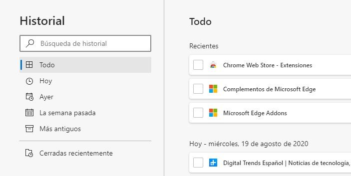 Cómo acceder al historial en Microsoft Edge