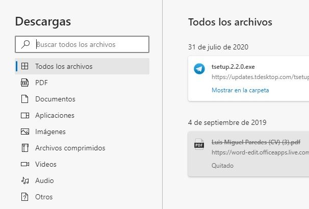 Descargas en Microsoft Edge