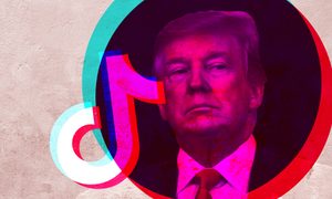 Logo de TikTok junto al presidente de Estados Unidos Donald Trump