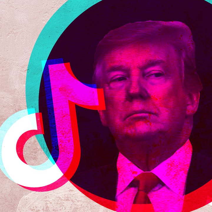 Logo de TikTok junto al presidente de Estados Unidos Donald Trump