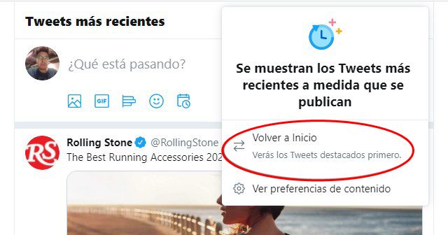 Cómo pasar de tuits destacados a tuits recientes