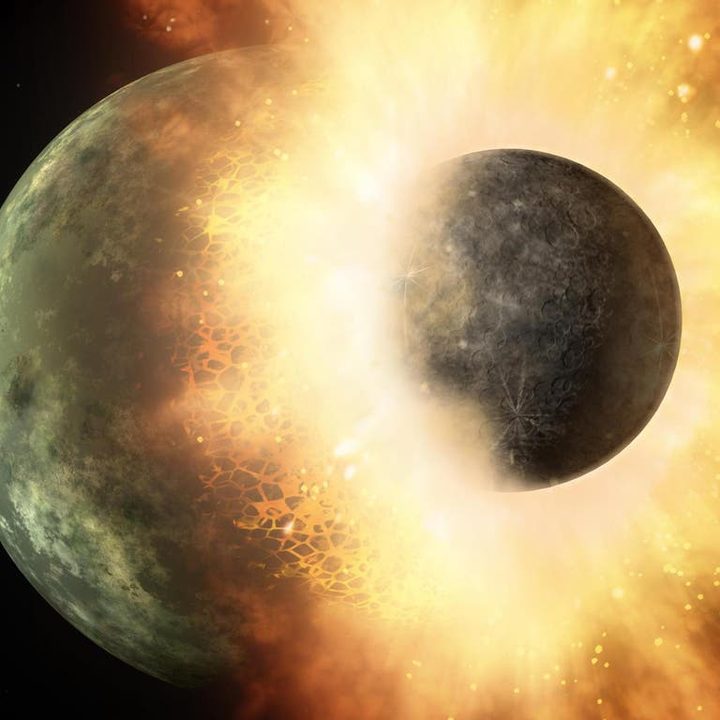 La imagen recrea la teoría del gran impacto que habría originado a la Luna.