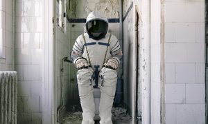 Un astronauta en el baño