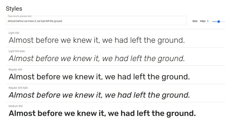 Ejemplo de tipografía en Google Font