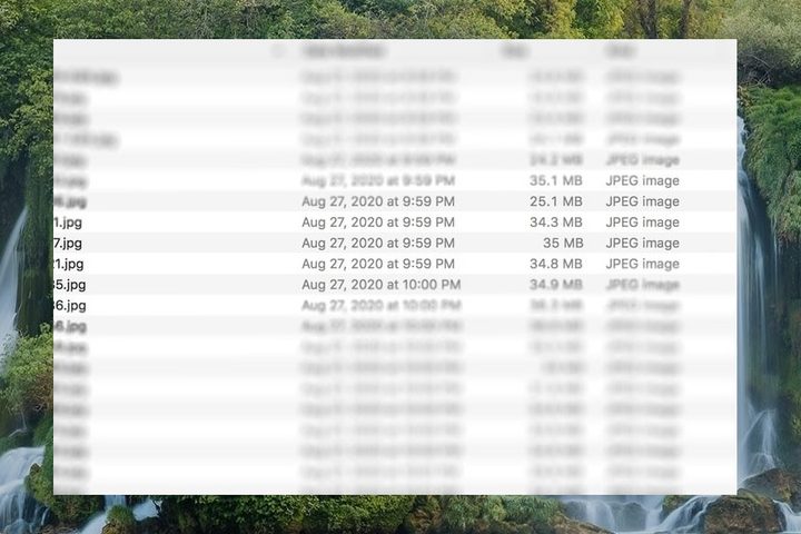 Listado de archivos con formato JPEG para comparar JPEG vs. HEIC