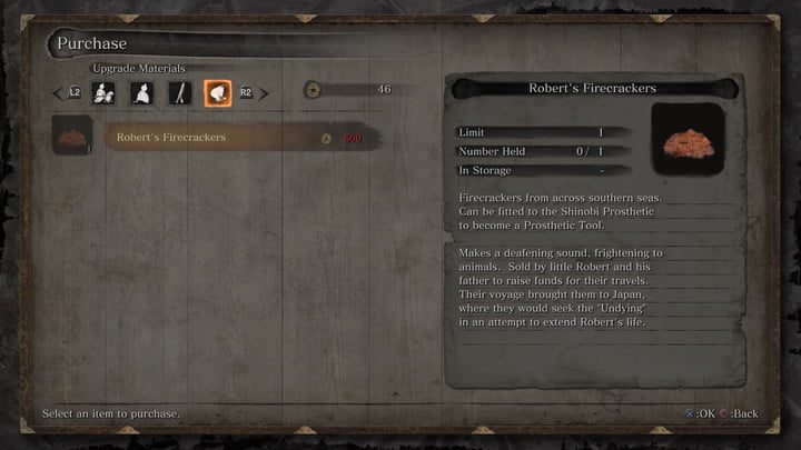 Sekiro: Shadows Die Twice- Los mejores artículos para comprar a los vendedores