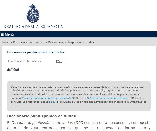 Interfaz del Diccionario panhispánico de dudas