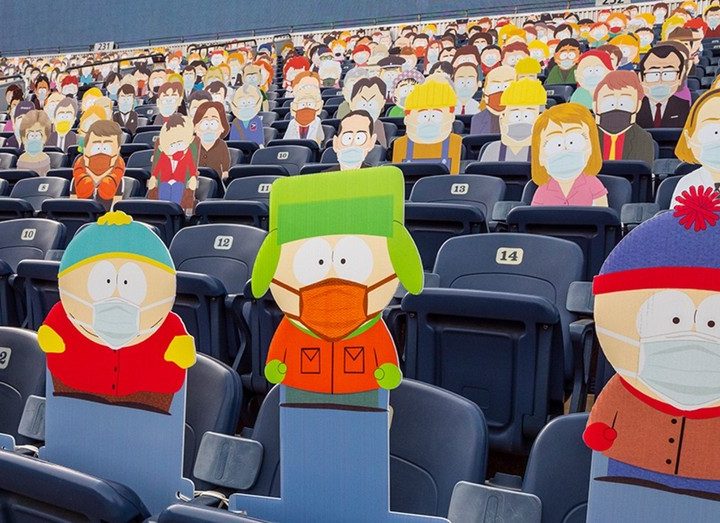 Estadio en Denver adornado con personajes de South Park.