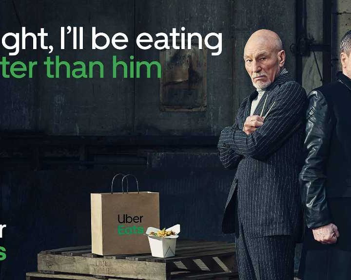 Patrick Stewart y Mark Hamill como parte de un comercial de Uber Eats.