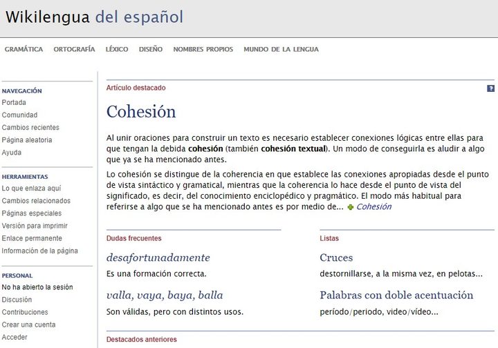 Interfaz principal de Wikilengua