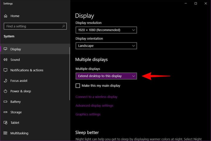 Menú Pantalla de Windows 10 para conectar el PC a la TV