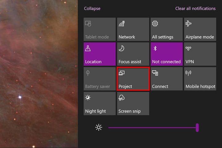 Centro de actividades en Windows 10 para conectar el PC a la TV