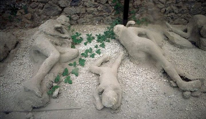 La imagen muestra a víctimas de la erupción del Vesubio conservadas bajo ceniza volcánica.