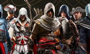 La imagen muestra un afiche del videojuego Assassin's Creed.