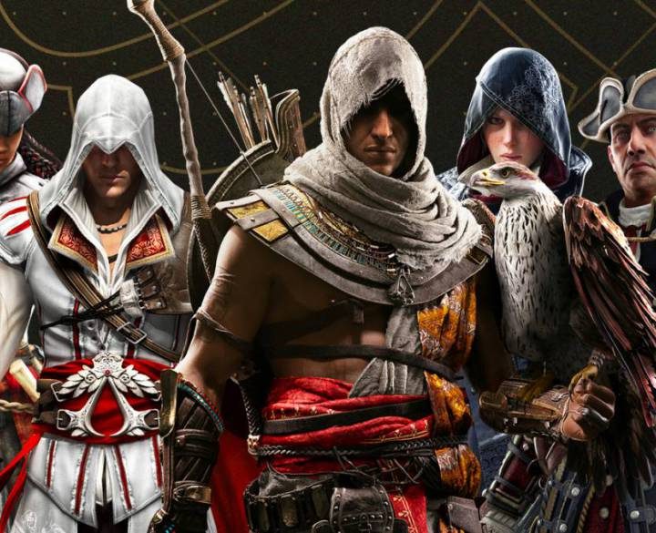 La imagen muestra un afiche del videojuego Assassin's Creed.