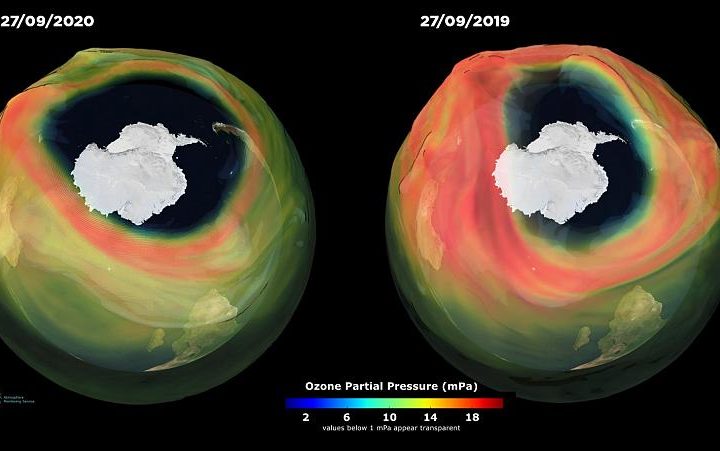 La imagen muestra cómo ha crecido el agujero en la capa de ozono el último año.