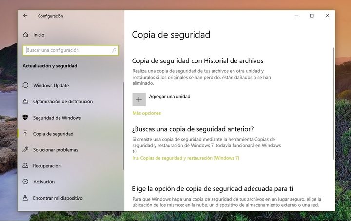 Agregar unidad para respaldo para reinstalar Windows 10
