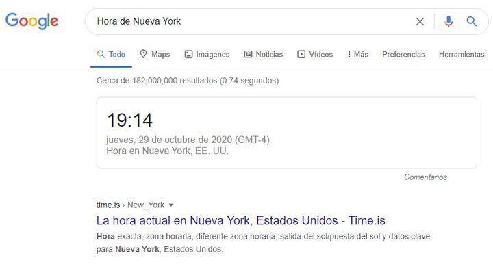 Cómo saber la hora de otras ciudades en Google