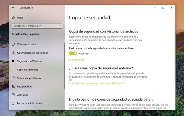 Crear copia de seguridad para reinstalar Windows 10
