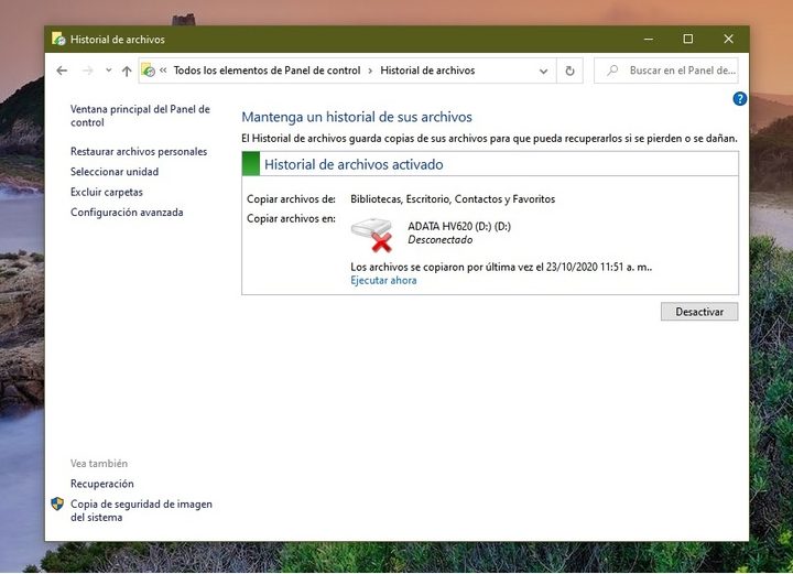 Historial de archivos para reinstalar Windows 10