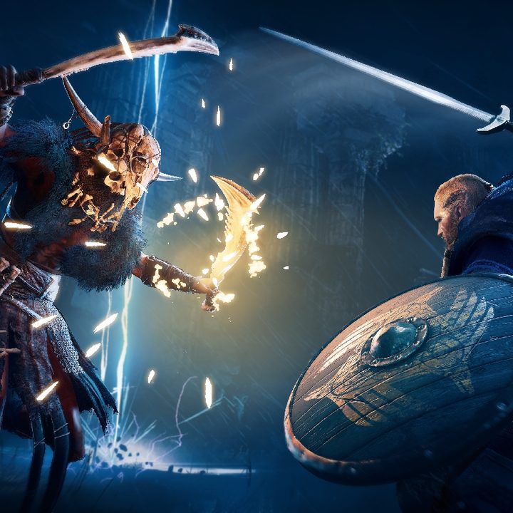 Escena de una batalla entre dos delos principales antagonistas de Assassin's Creed Valhalla.