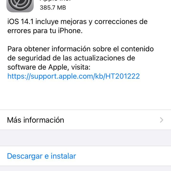 Pantalla mostrando menú de actualización de software