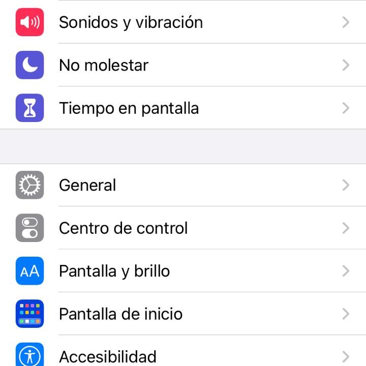 Pantalla mostrando menú General