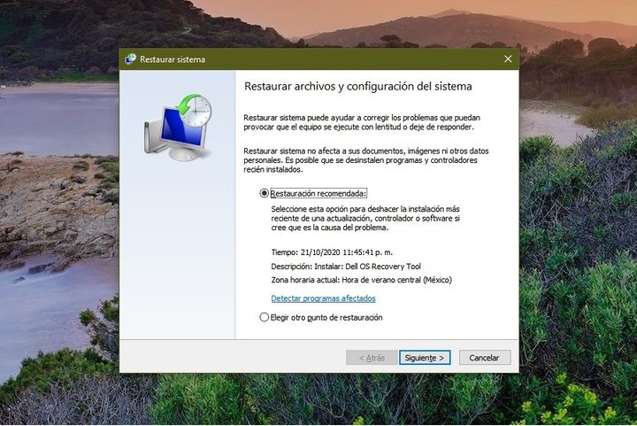 Reinstalar Windows 10 a partir de un punto de restauración