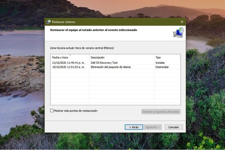 Selección de punto de restauración
