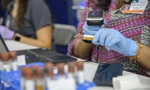 Investigadores procesan muestras en la extracción de sangre en UArizona Cole